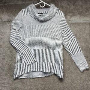 Chances R Womens Large Black White Striped Cowl Neck Eyelash Knit Fuzzy Sweater